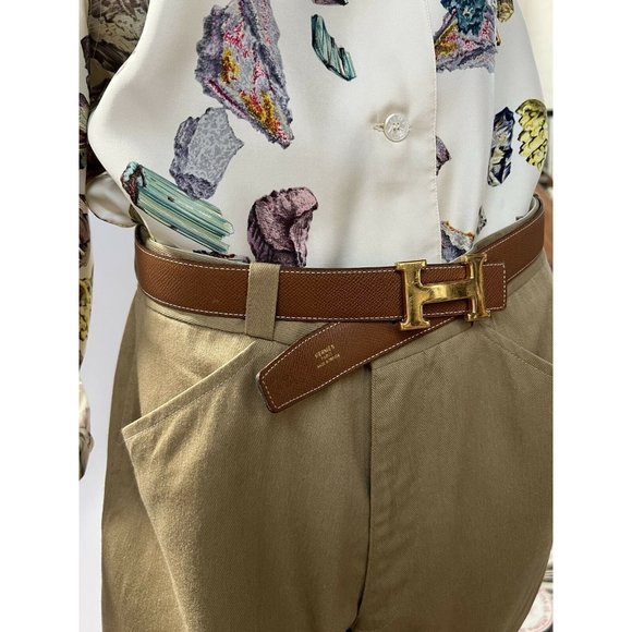 HERMES Womens Waist Belt Black Brown Textured Reversible H Buckle France M - Picture 10 of 12